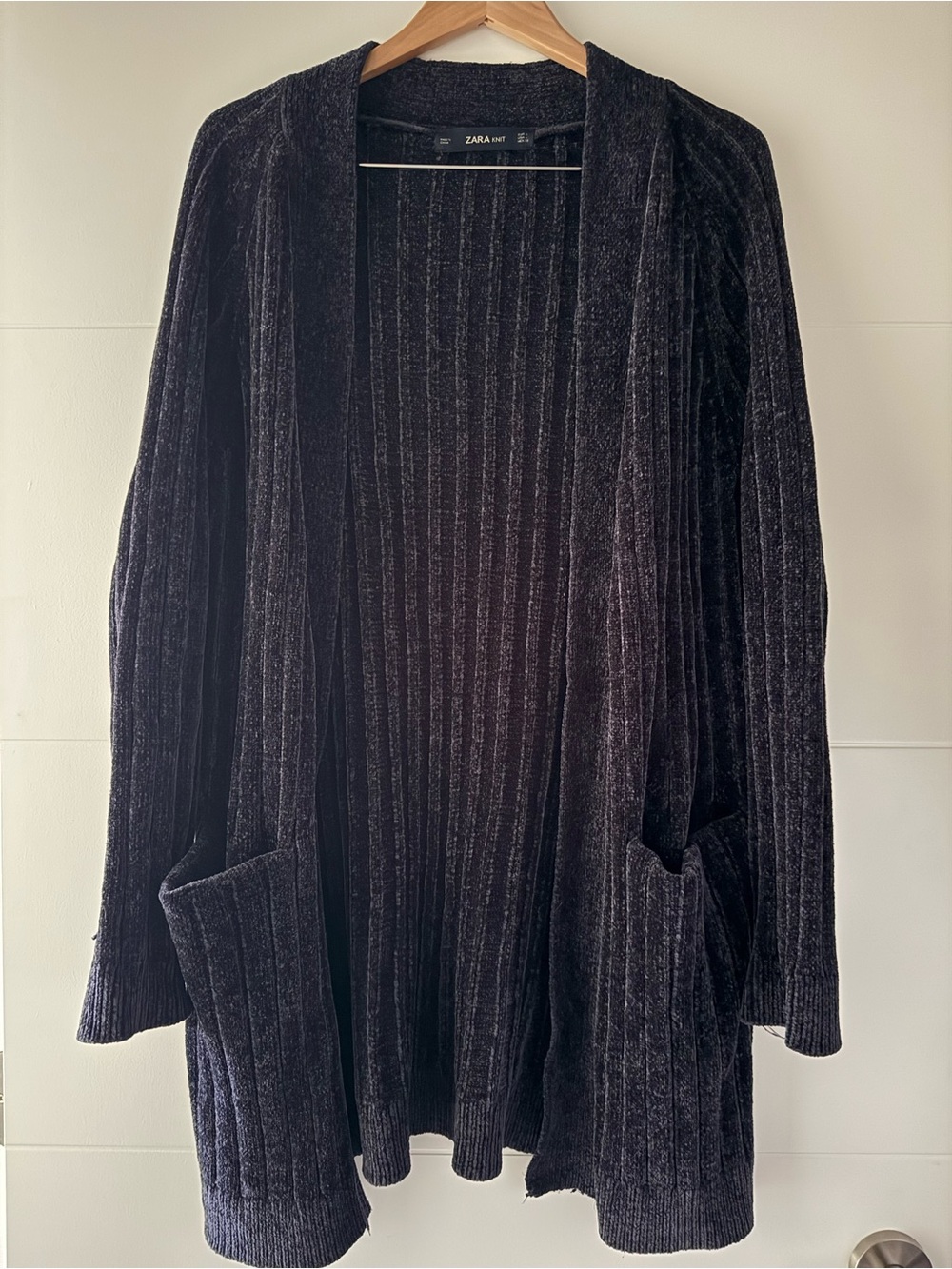 Zara Ribbed Open-Front Cardigan - Dark Blue